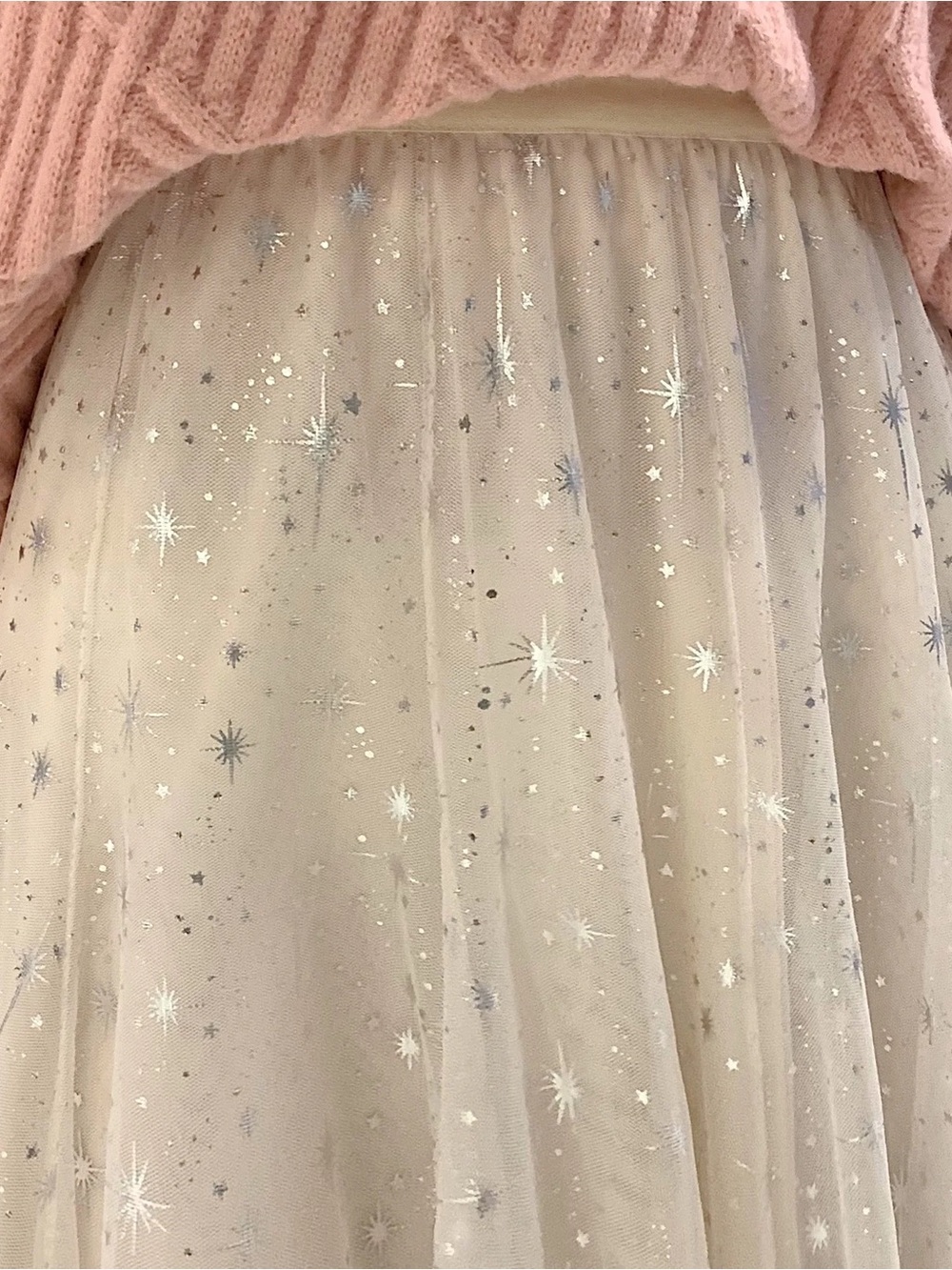 Women's Cream Star-Embellished Tulle Skirt